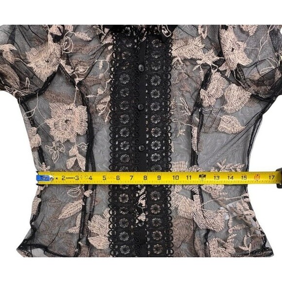 NWT Mesh Floral Dark Fairy Whimsigoth Blouse Top Goth Crochet Sexy Romantic M - Picture 14 of 16